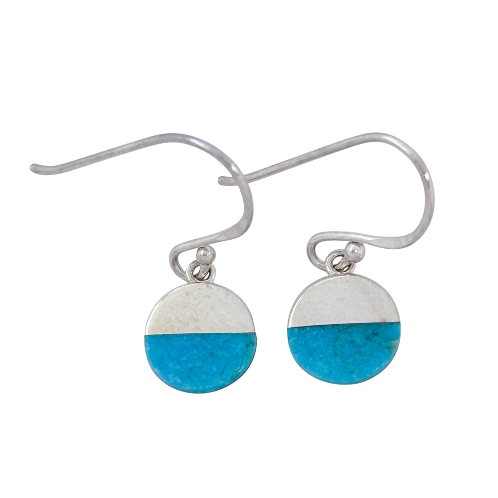 Vintage Sterling Silver 925 Turquoise Disk Drop Earrings 35$